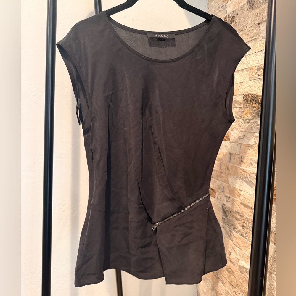 All Saints Silk Zip-Accent Blouse